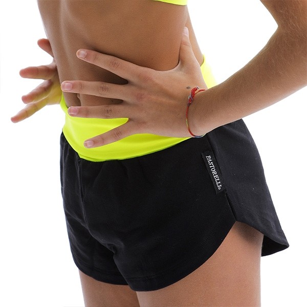 Short Sgambato Pastorelli Funny Nero con Banda Giallo Fluo
